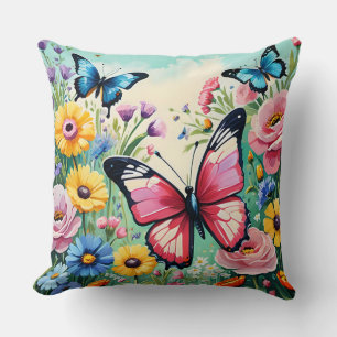Coussin Motif de fleurs de printemps vibrant à l'aquarelle