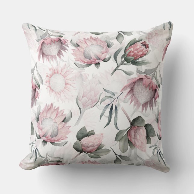 Coussin Motif de fleurs de protéase de l'aquarelle dessiné (Recto)
