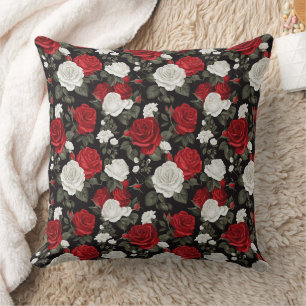 Coussin Motif de fleurs de roses blanches rouges