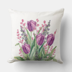 Coussin Motif de fleurs de tulipes violettes élégantes  Ra