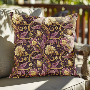 Coussin Motif de fleurs embossées violettes et dorées