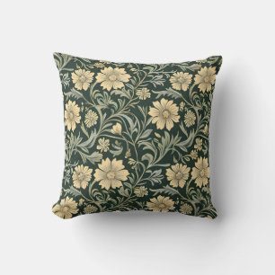 Coussin Motif de fleurs jaunes stylisées vert foncé 