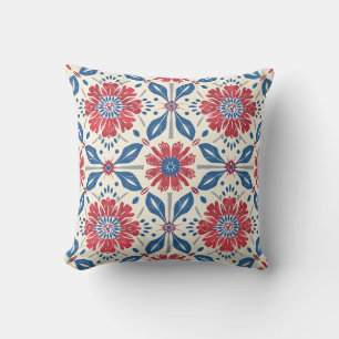 Coussin Motif de fleurs rouge et bleu
