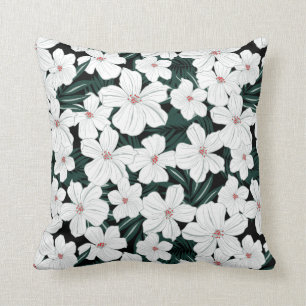 Coussin Motif de fleurs tropical blanc