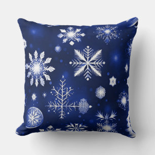 Coussin Motif De Flocon De Neige Bleu Et Blanc