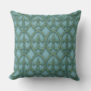 Coussin Motif de Fluer de lis bleu et vert