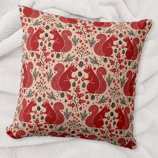 Coussin Motif de forêt d'écureuils (Squirrels in the Forest woodland art throw pillow)