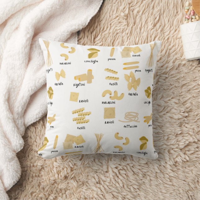 Coussin Motif de formes et noms de pâtes italiennes (Couverture)