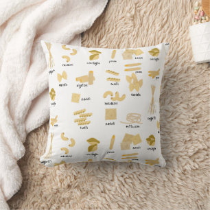 Coussin Motif de formes et noms de pâtes italiennes