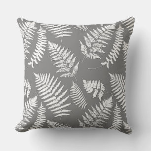 Coussin Motif de fougère des bois, gris / gris et blanc