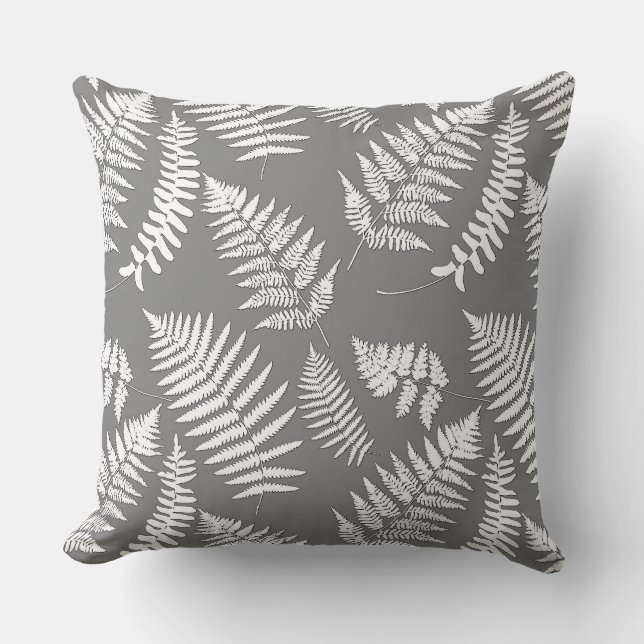 Coussin Motif de fougère des bois, gris / gris et blanc (Recto)