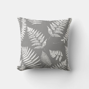 Coussin Motif de fougères de bois, gris / gris et blanc