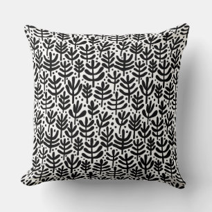 Coussin Motif de fougères - noir et blanc