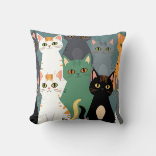 Coussin Motif de foule de chats de dessin animé coloré