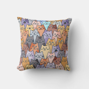 Coussin Motif de foule de chats mignons et colorés, visage