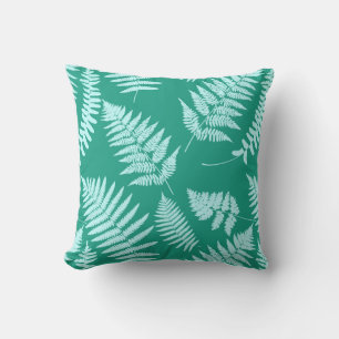 Coussin Motif de foune boisée, Aqua et Turquoise