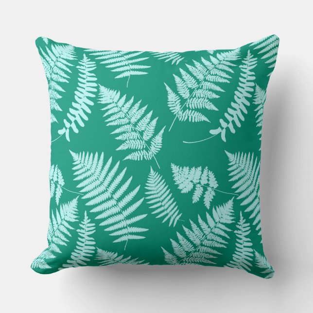 Coussin Motif de foune boisée, Aqua et Turquoise (Recto)