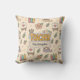 Coussin Motif de fournitures scolaires pour enseignant pas