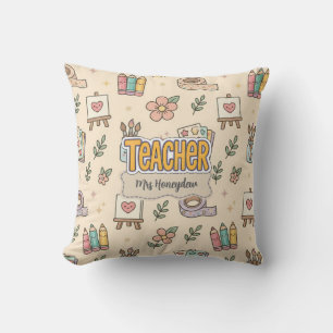Coussin Motif de fournitures scolaires pour enseignant pas