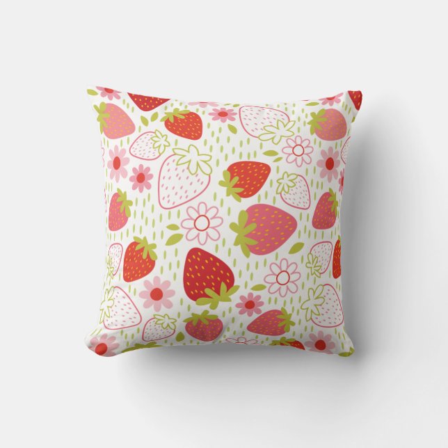 Coussin Motif de fraises d'été blanc rouge (Recto)