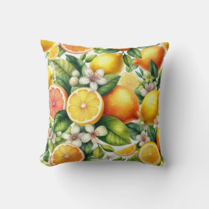 Coussin Motif de fruits d'agrumes à l'aquarelle