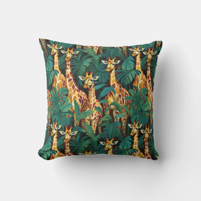 Coussin Motif de girafe dans une jungle verdoyante (Recto)
