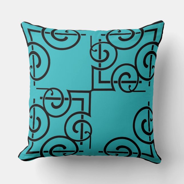 Coussin Motif de grill noir personnalisé Turquoise (Recto)