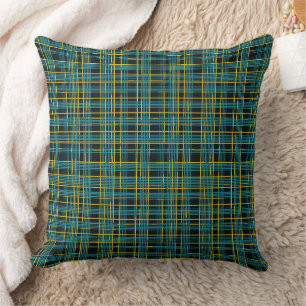 Coussin Motif de grille bleu et jaune