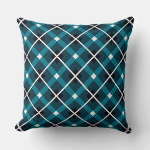 Coussin Motif de grille géométrique turquoise et Marine
