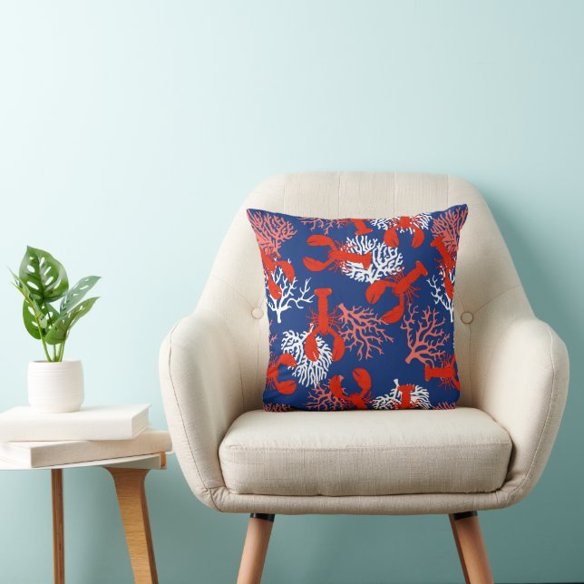 Coussin Motif de homard rouge blanc et bleu (Chaise)