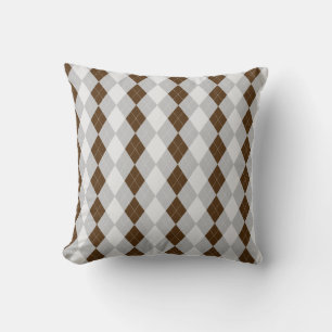 Coussin Motif de JACQUARD de diamants BROWN gris et CHOCOL
