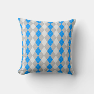 Coussin Motif de JACQUARD de diamants gris et d'AQUA BLEU