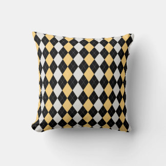 Coussin Motif de JACQUARD de diamants JAUNES Noir & CANTAL