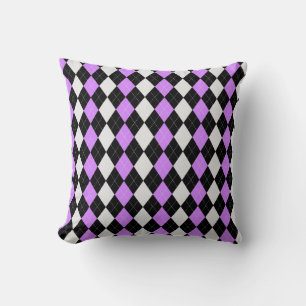 Coussin Motif de JACQUARD de diamants ROSE Black & LAVENDE