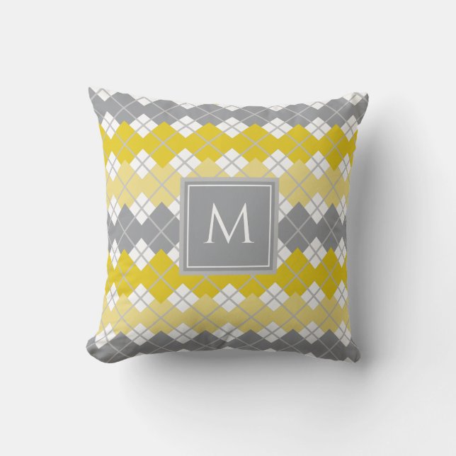 Coussin Motif de Jacquard jaune et gris Monogramme (Recto)