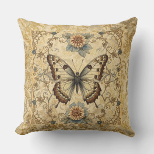Coussin Motif de jardin classique, papillon et fleurs