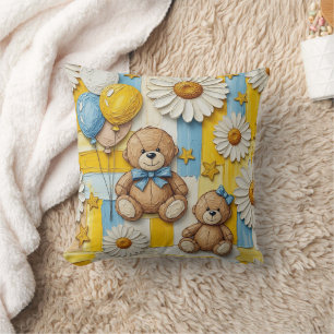 Coussin Motif de jardin de marguerites de l'ours en peluch