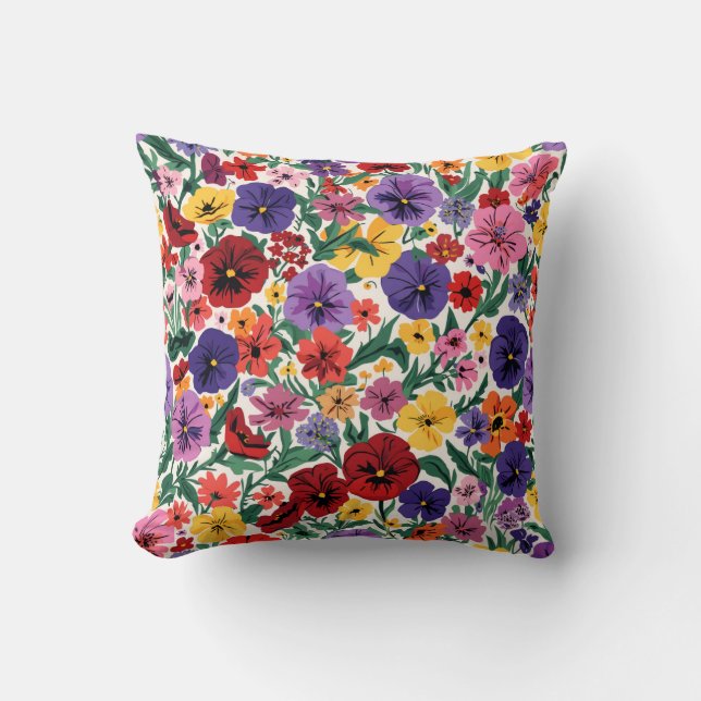 Coussin Motif de jardin floral de pensées printanières lum (Recto)