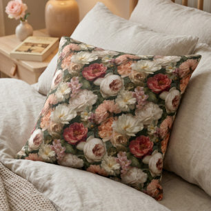 Coussin Motif de jardin floral rose blush vintage