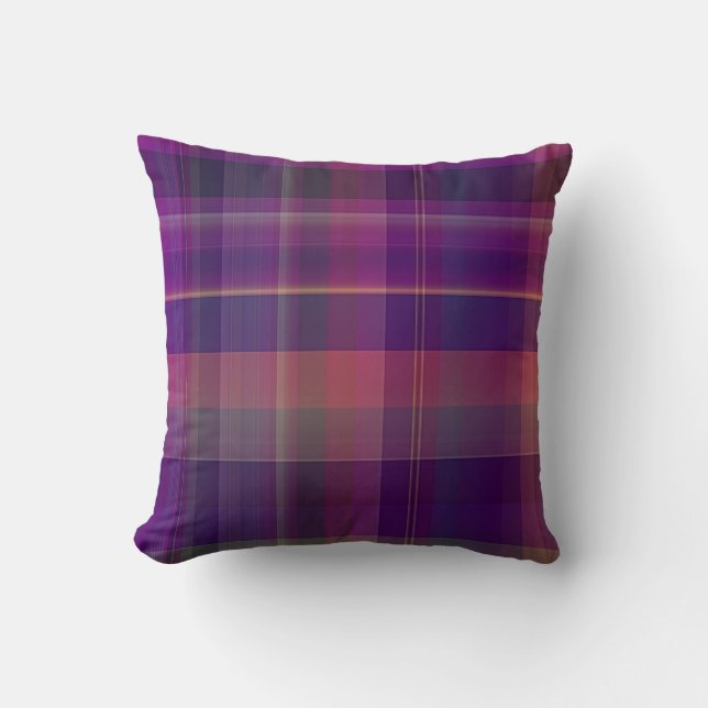 Coussin Motif de la bande de plaid de Madras pourpre foncé (Recto)