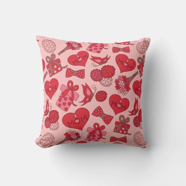 Coussin Motif de la Journée des mères rouges et roses (Recto)
