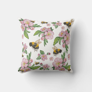 Coussin Motif de l'aquarelle des pommiers et des abeilles