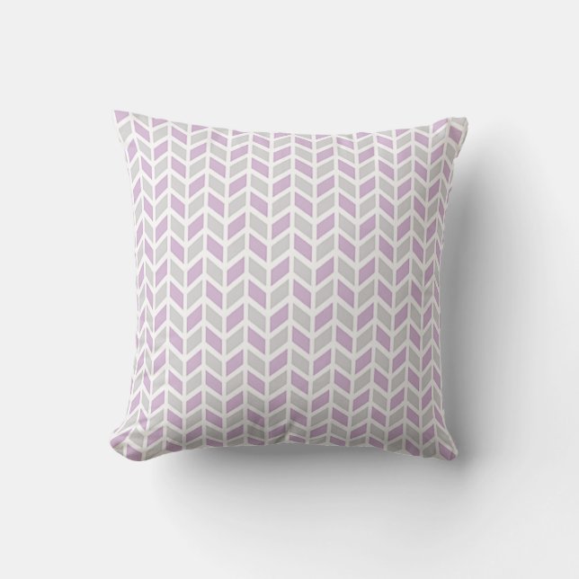 Coussin Motif de lavande, gris et blanc de Chevron (Recto)