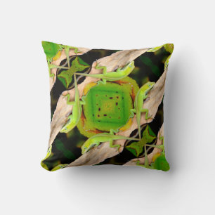 Coussin motif de lézard vert abstrait noir