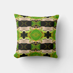 Coussin motif de lézard vert abstrait noir
