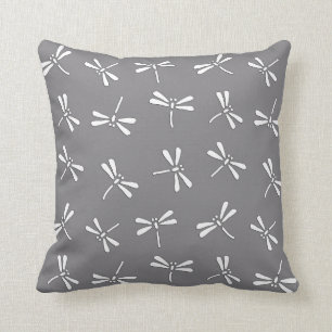 Coussin Motif de libellule, gris japonais/gris et blanc