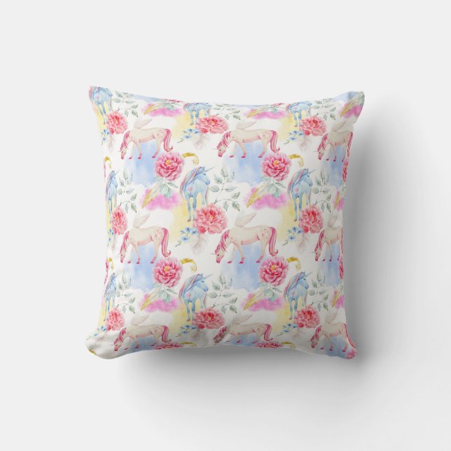 Coussin Motif de licorne et de Pegasus d'aquarelle (Recto)