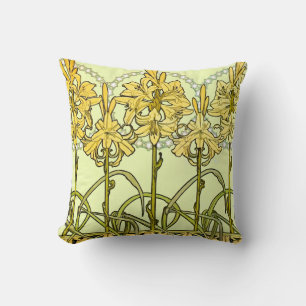 Coussin Motif de lys Art nouveau d'Alphonse Mucha