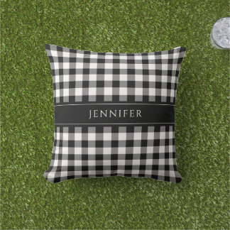 Coussin Motif de Maison de Campagne Gingham Noir et Blanc