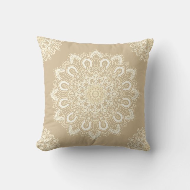 Coussin Motif de mandala beige (Recto)